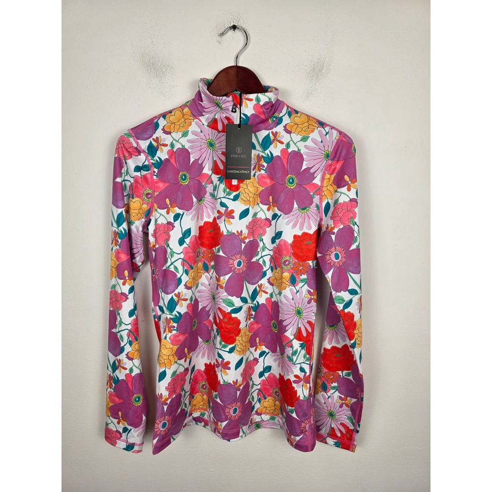 Bogner Fire+Ice LoveShackFancy Ilvy3 Floral Quarter Zip Base Layer Top M NEW